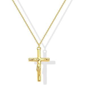 Women06-Jesus Cross Necklace14K Gold Silver Cross Necklace - Non Tarnish Jewelry